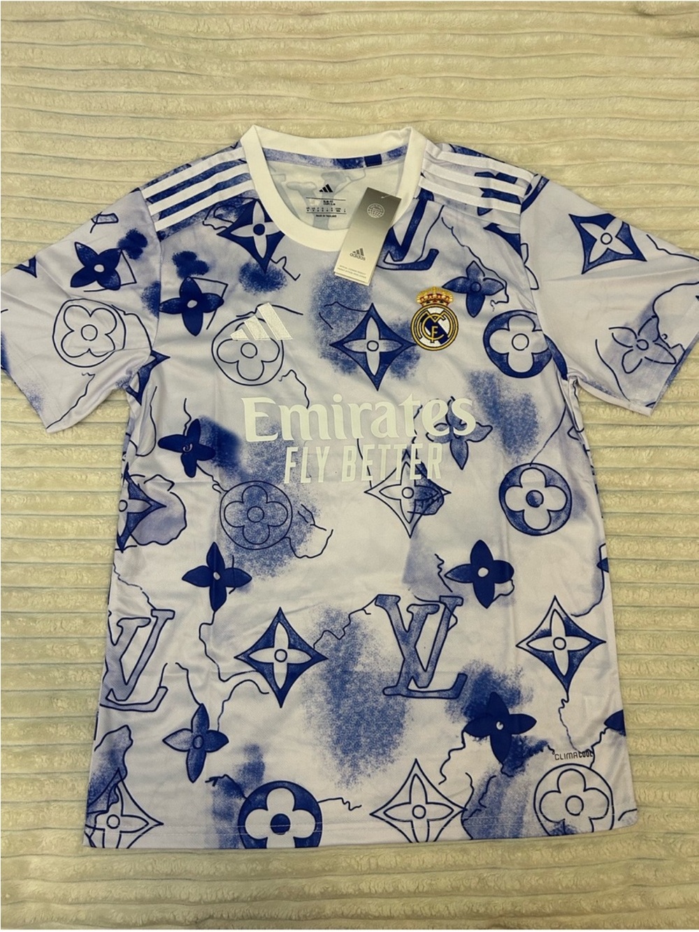 adidas White & Blue Real Madrid Graphic Jersey